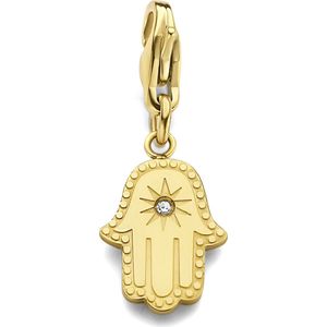 CO88 Collection 8CH-00026 Stalen Bedel - Fatima Handje - Hamsa - Kristal - 15 x 11 mm - Carabijnhaak - Goudkleurig