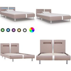 vidaXL Bedframe met LED kunstleer cappuccino 90x200 cm - Bedframe - Bedframes - Bed - Bedden