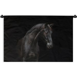 Wandkleed Dieren op een zwarte achtergrond - Paard op een zwarte achtergrond Wandkleed katoen 150x100 cm - Wandtapijt met foto