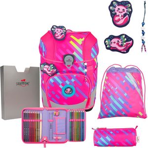 DerDieDas Schooltas ErgoFlex Tiny Exklusiv Neon Schulranzenset 5-delig Neon Punkie Neonroze