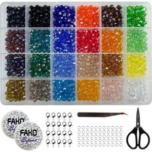 Fako Bijoux® - DIY Kristallen Kralen Set - Facet Geslepen Glas Kralen Kristal - 24 Blinkende Kleuren - Glaskralen - Sieraden Maken - 6mm - 1200 Stuks