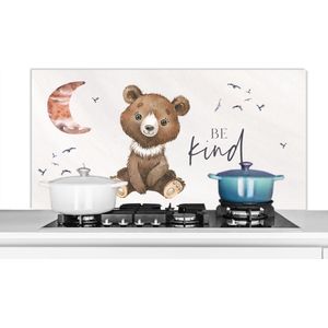 Spatscherm keuken 120x60 cm - Kookplaat achterwand Spreuken - Be kind - Kinderen - Teddybeer - Waterverf - Muurbeschermer - Spatwand fornuis - Hoogwaardig aluminium