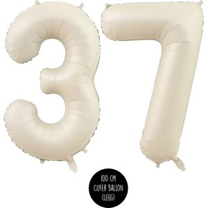 Cijfer Helium Folie ballon XL - 37 jaar cijfer -Beige - Caramel - Satijn - Nude - 100 cm - leeftijd 37 jaar feestartikelen verjaardag