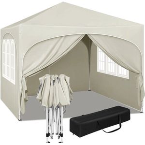 Partytent - Partytent met zijwanden - Opvouwbaar - Paviljoen - Waterdicht - 3x3 m - Beige