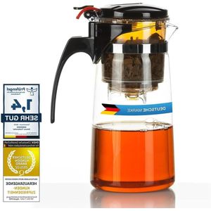 Theeglas met zeef, theefilter, theezeef en deksel - ca. 450 ml (Teamaker met knop)