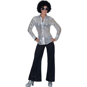 Zilverkleurige disco blouse met lovertjes voor vrouwen - Volwassenen kostuums
