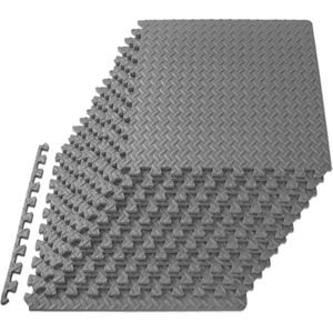 Puzzeloefenmat ½ inch, Eva in elkaar grijpende schuimvloertegels voor thuisgymnastiek, mat voor thuistrainingsapparatuur, vloervulling voor kinderen, grijs, 24 inch x 24 inch x ½ inch, 48 Sq Ft - 12 tegels