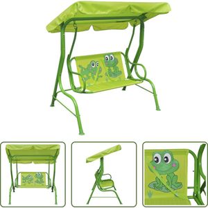 The Living Store Schommelstoel Kinderen - Groen - 115 x 75 x 110 cm - Stalen buis en 210D oxford stof