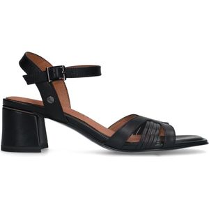 No Stress - Dames - Zwarte leren sandalen met hak - Maat 37