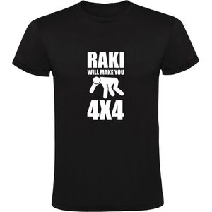 Raki will make you 4x4  Heren T-shirt | drank | alcohol | sterke drank | Grieks | Wit
