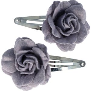 Haarspeld Klikklak Roos Bloem Vilt Zilver Grijs 2 Stuks Roosjes Bloemetjes Haaraccessoires Haarmode