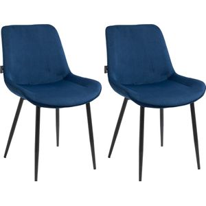 CLP Victoria Set van 2 eetkamerstoelen - Zonder armleuning - Vloerbeschermers - Fluweel - Velvet - blauw