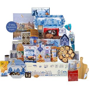 Cadeaupakket Kerstpakket Holland 5 XXL met 2 talig Holland boek | Hollandse cadeautjes | Pakket met diverse Hollandse lekkernijen