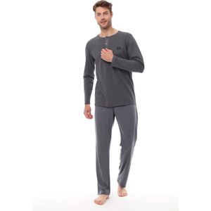 Pijadore - Grote Maten Heren Pyjama Set, Lange Mouwen, Grijs - 3XL