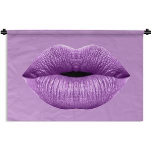 Wandkleed - Wanddoek - Lippen - Pastel - Paars - 150x100 cm - Wandtapijt