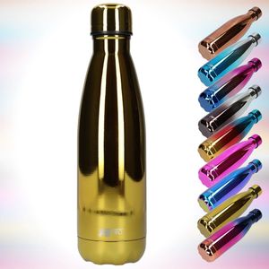 Thermosfles, Drinkfles, Waterfles - Modern & Slank Design - Thermos Fles voor de Warme en Koude Dagen - Dubbelwandig - Robuuste Thermoskan - 500ml - Chrome Gold - Chroom Goud