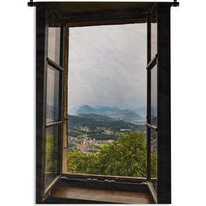 Wandkleed Uitzicht - Uitzicht op de bergen gehuld in mist Wandkleed katoen 120x180 cm - Wandtapijt met foto XXL / Groot formaat!
