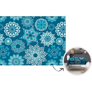 Tafelkleed - Tafellaken - 170x130 cm - Sneeuwvlok - Luxe - Blauw - Zilver - Design - Binnen en Buiten