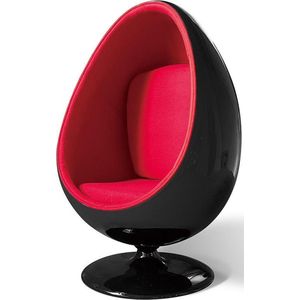 OHNO Furniture York Lounge Stoel - Ei-vormige stoel, Moderne Stoel, Sierstoel, Glasvezel, Zwart, Rood