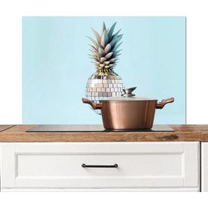 Spatscherm keuken 80x55 cm - Kookplaat achterwand Blauw - Ananas - Disco - Discobal - Muurbeschermer - Spatwand fornuis - Hoogwaardig aluminium