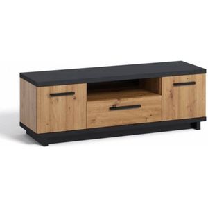 INES TV-meubel - TV-meubel met lade en planken - 135 cm - traditioneel bruin/mat zwart