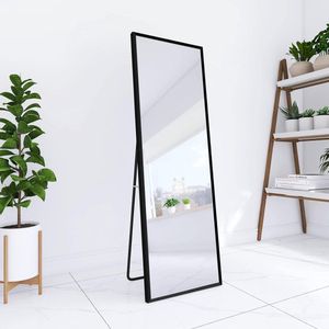 Full-body spiegel met zwart metalen frame staande spiegel 140x40cm grote spiegel voor slaapkamer, woonkamer, hal en garderobe, rechthoekig