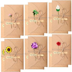12 stuks wenskaarten, blanco enveloppen van kraftpapier, retro, ansichtkaarten, versierd met gedroogde bloemen, onbezette notitiekaarten voor verjaardag