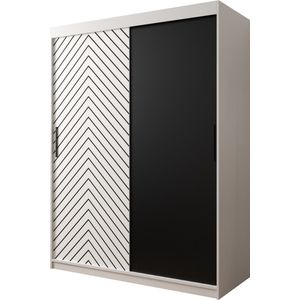 InspireMe - Kledingkast met 2 schuifdeuren, Modern-stijl, Een kledingkast met planken (BxHxD): 150x200x62 - LIMBA 150 Wit Mat