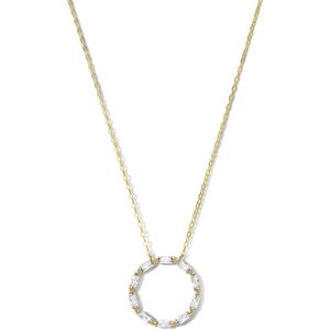 New Bling 9NB-0953 Zilveren Ketting met Hanger - Dames - Zirkonia - Rechthoekig - Cirkel - 20 mm - Wit - Ankerschakel - 1,35 mm - 40 + 5 cm - Zilver - Gold Plated(Verguld/Goud op Zilver)