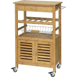 Simpletrade Keukentrolley - Serveerwagen - Flessenrek - Handdoekenrek - Bamboe - 56x92x36 cm