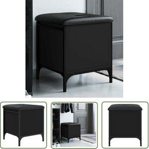 The Living Store Opbergbank 42x42x45 cm bewerkt hout zwart - Opbergbank - Bankschikking - Hal Meubilair - Zithoek - Kastdeur