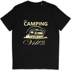 Heren en Dames T Shirt - Kamperen Camping Caravan - Zwart - XXL