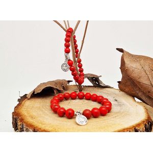Handgemaakte natuursteen Geluksarmband met hanger ""Astrologische Symbolen "" Rode howliet "" -10 mm diameter van de korrel- Diameter armband 20 cm - Kies je favoriete Astrologische Symbolen - Een mooi cadeau voor familie en vrienden