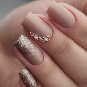 Press On Nails - Nep Nagels - Bruin - Beige - Glitter - Short Oval - Manicure - Plak Nagels - Kunstnagels nailart - Zelfklevend