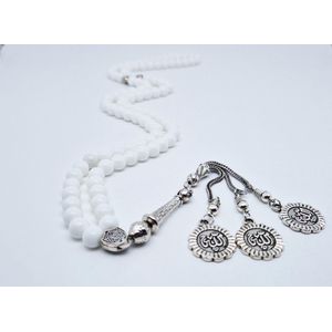 Tasbih 99 Kralen Natuursteen ""Witte agaat"" – Met tassel Metaal -Tasbeeh 8 mm diameter van de korrel - Model14- Een cadeau voor Moederdag en Vaderdag