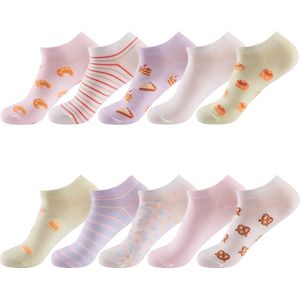 Monfoot - Grappige sokken - Vrolijke sokken - Onzichtbare Sokken - Toetje - Dames - 10 Paar - Maat 36-38 -