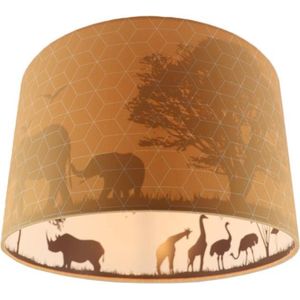 Olucia Safari - Kinderkamer plafondlamp - Stof - Oranje - Cilinder - 30 cm