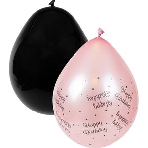 Ballonnen | Happy Birthday | 8 stuks | Zwart - Roze