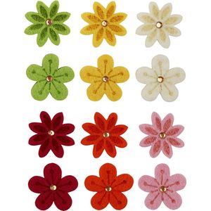 Bloemen van vilt met strassteen, d: 30 mm, dikte 2,5 mm, 120 stuks