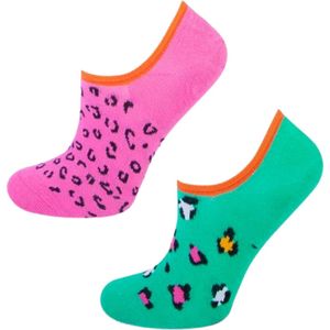 2 paar meisjes Footies - Leopard - Roze/Groen - Maat 27/30