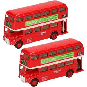 2x Stuks Modelauto London Bussen Rood 12 cm - Speelgoed Auto Bussen Schaalmodel