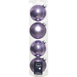 Decoris Kerstballen - 4 stuks - glas - lila paars - 10 cm