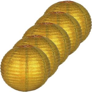 5x Gouden lampion met glitters - Lampionnen goud - Feestdecoratie/versiering