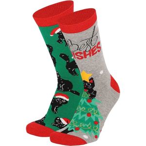 Apollo Dames Foute Kerstsokken Christmas Cat 2-Pack - Maat One Size