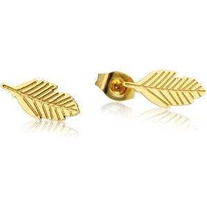 My Bendel gouden oortstekers veertje - Gouden oorstekers van veertjes - Met luxe cadeauverpakking