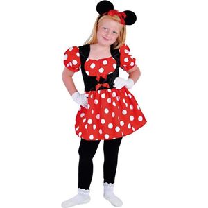 Magic By Freddy's - Mickey & Minnie Mouse Kostuum - Klein Ondeugend Tekenfilm Muisje Minnie - Meisje - Rood - Maat 128 - Carnavalskleding - Verkleedkleding