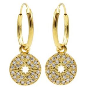 Karma oorring symbool zirkonia disc morning star goud M2957