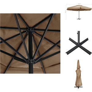 vidaXL Tuinparasol - Grote taupe parasol - UV-beschermend polyester - Sterke aluminium paal - Inclusief kruisvoet - 600 x 385 cm - Parasol