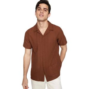 Trendyol Beige Overhemd Met Normale Pasvorm En Getextureerde Zomerlinnenlook Tmnss23Go00070