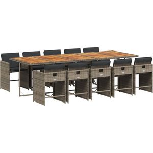 vidaXL 11-delige Tuinset - Poly Rattan - Grijs Tuinmeubels - PE-rattan - Buitendecoratie - Lounge Set - Eetkamerset